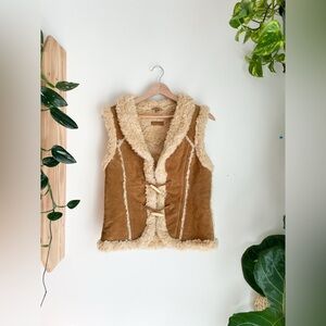 Y2K Vintage Aldo faux fur 100% leather vest size M tan